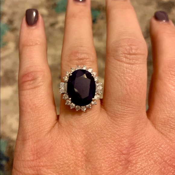 SHOW STOPPER! Sapphire and Diamond 14k White Gold - Picture 2 of 5
